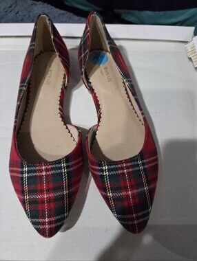 Isaac Mizrahi New York Red Plaid Pointed Toe Flats